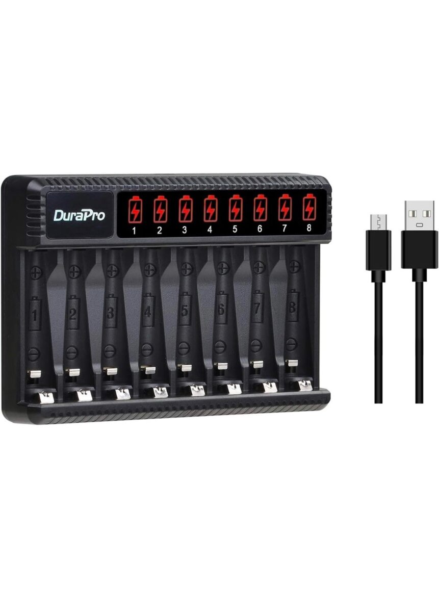 DuraPro Rapid Smart LCD 8-Slots USB AA AAA Battery Charger