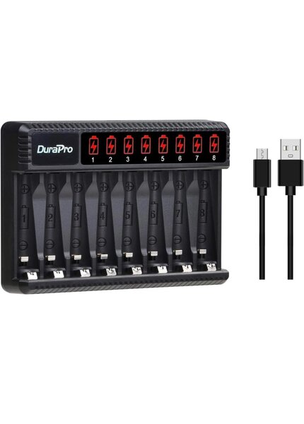 DuraPro Rapid Smart LCD 8-Slots USB AA AAA Battery Charger