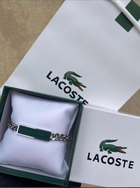 Bracelet Lacoste en cuir vert et métal argenté