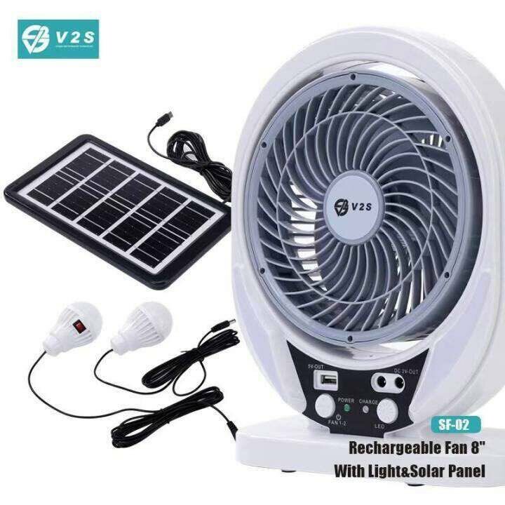 Rechargeable fan with light and solar panel