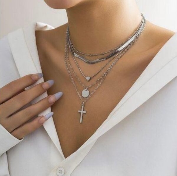 Collier multi-couches argent