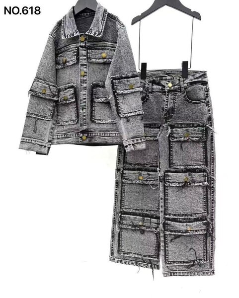 Denim Cargo Jacket and Pants Set
