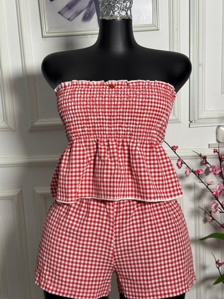 Combishort à carreaux rouge