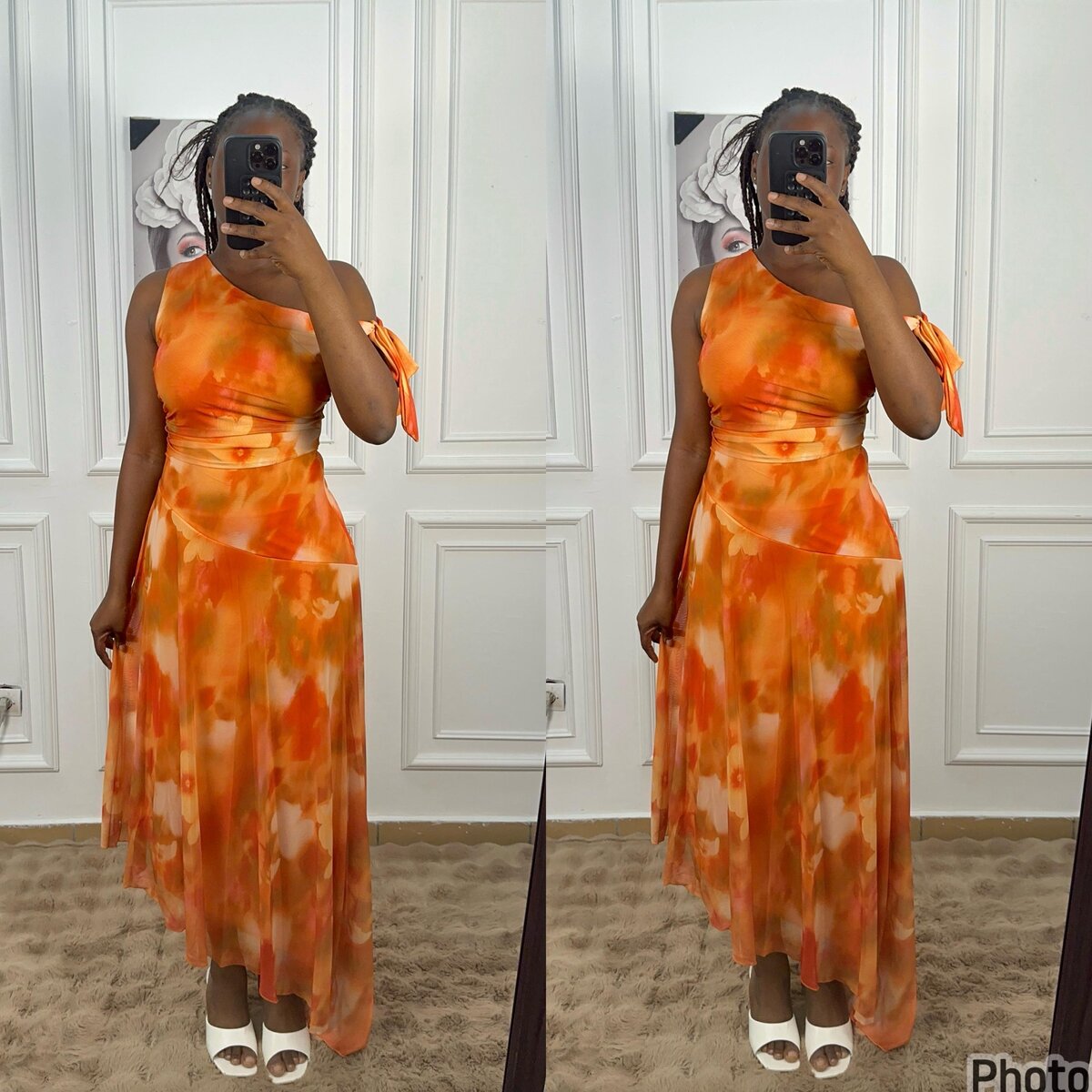 Robe Orange Évasée Élégante