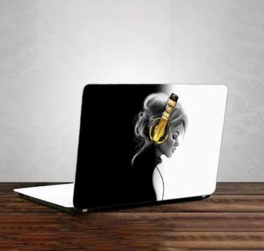 Headphone Girl Laptop Back Skin-Laptop Skin Vinyl Sticker Decal, 13 13.3 14.6 15 15.4 15.6 inch Laptop Skin Sticker Cover For All Laptops