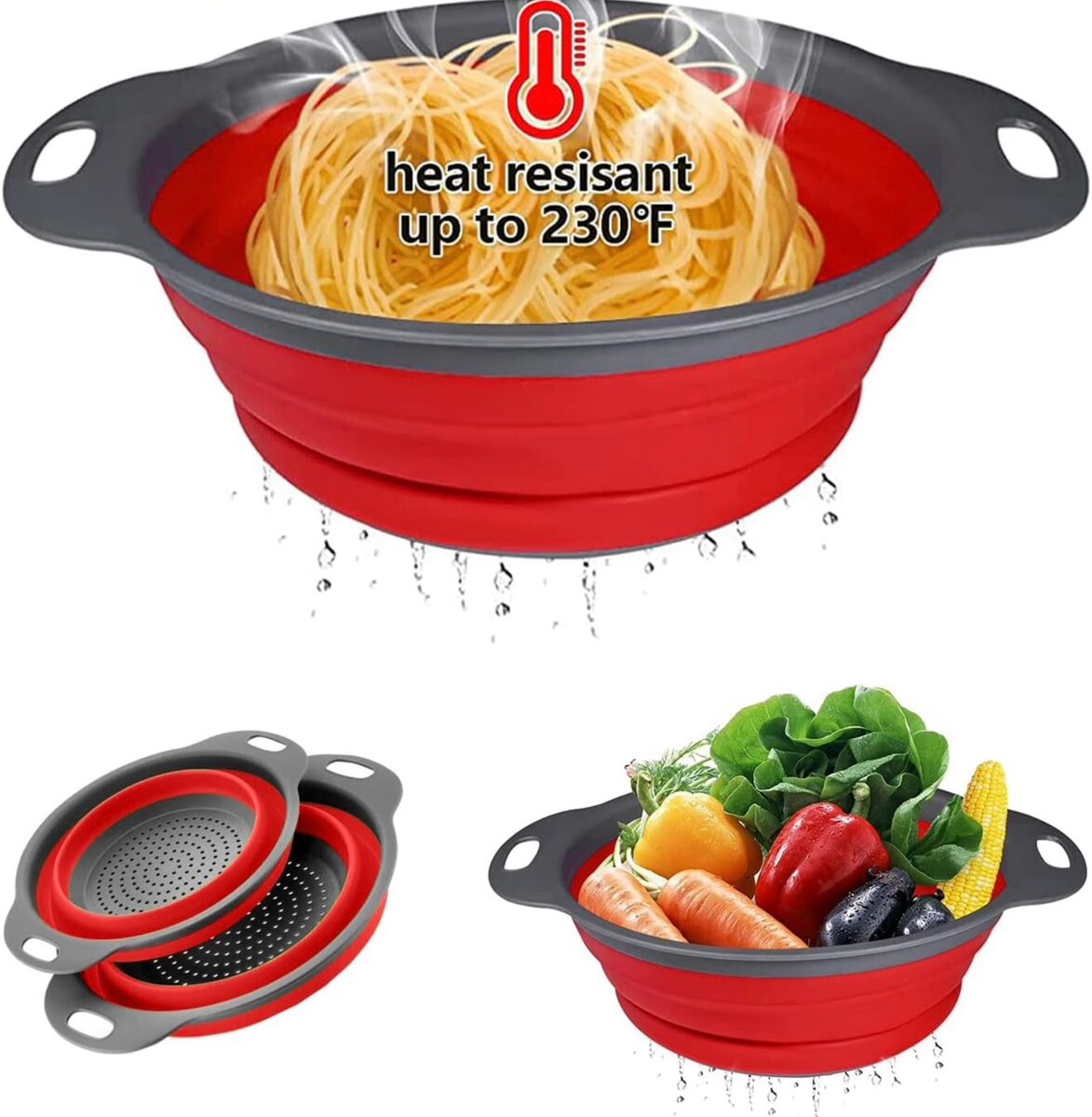 2 passoires pliable en silicone pour égoutter les pâtes, spa