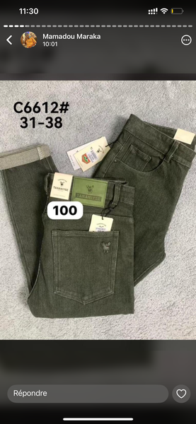 Jeans homme vert foncé taille haute