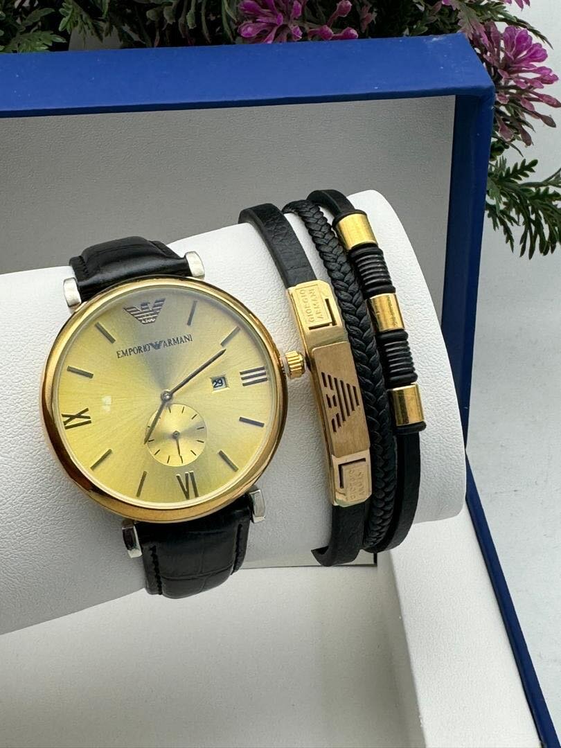 EMPORIO ARMANI LEATHER WATCH WITH BRACELET