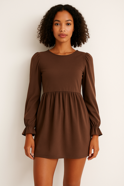 Robe élégante marron à manches longues