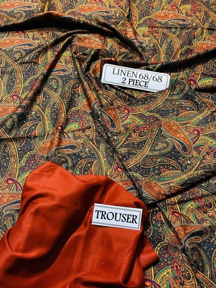 2 PCs Women's Unstitched Linen Printed Suit