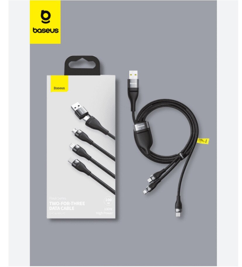 Câble Baseus 3in2 U+C Vers M+L+C 100W 1.2m Gris (CA2T3-G1)