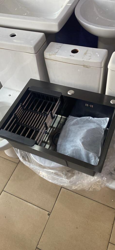 Black & Silver Kitchen Cabinet Sink With Pullout Faucet