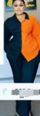 Tailleur pantalon femme avec chemise noire et orange