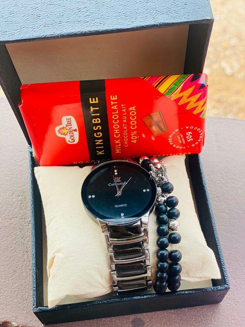 Quality Black Watch and Bracelet+ Chocolate