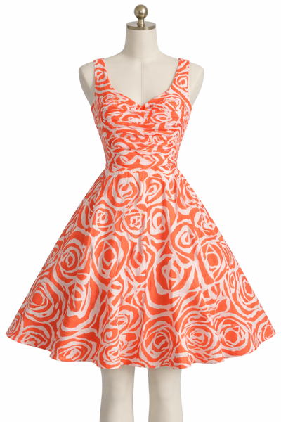 Robe Évasée Fleurie Orange