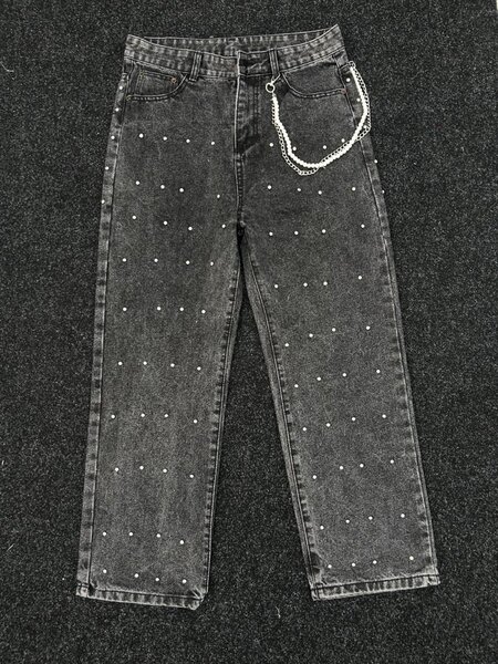 Jean Baggy noir avec perles