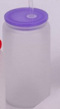 Plastic Lid Frosted Glass Can Shaped Glass Tumbler with Reusable Straw