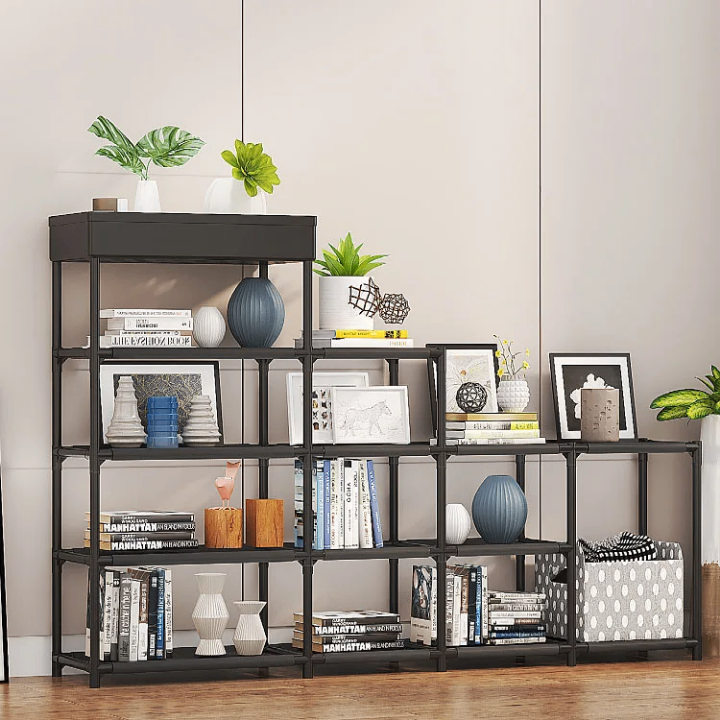 ÉTAGÈRE DE RANGEMENT DE CHAUSSURES EN TISSU ET METAL