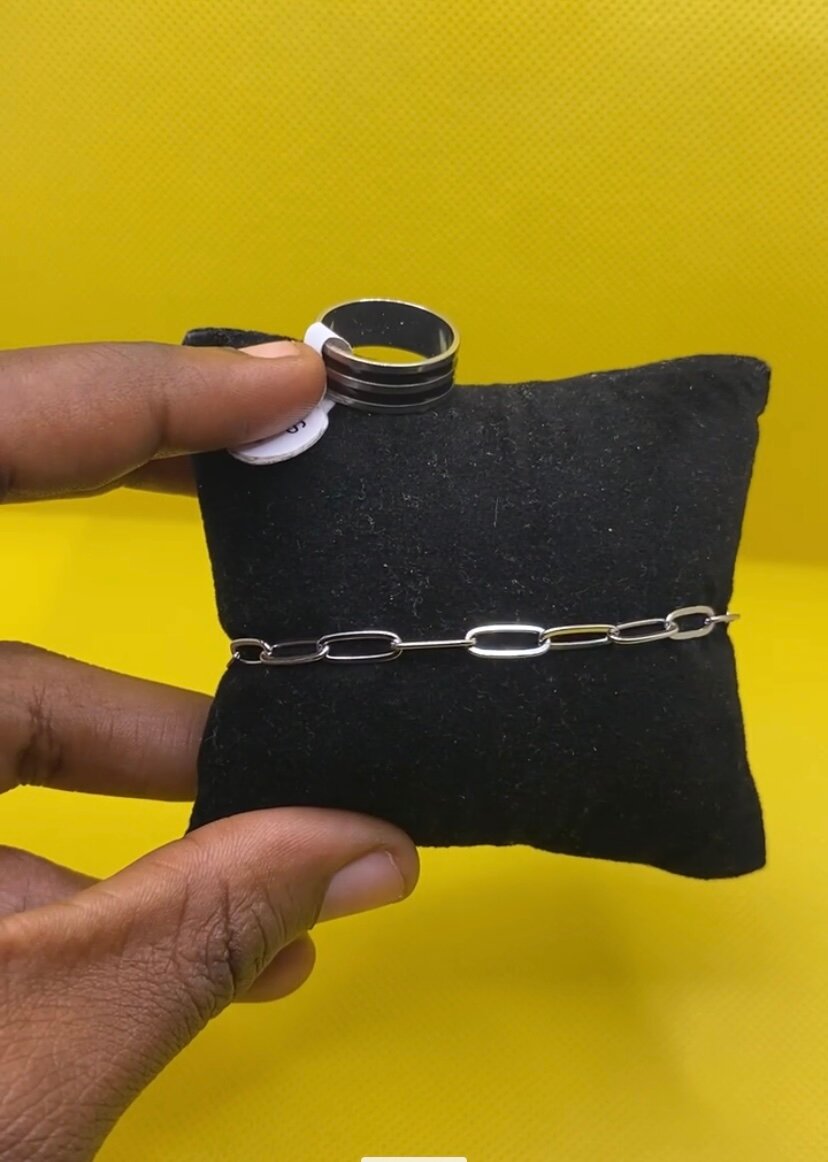 Bracelet et Bague Noir et Argent