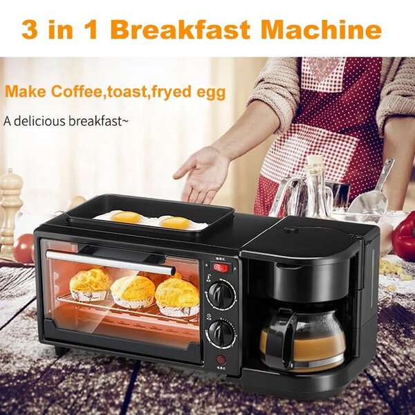 Minmax 3-in-1 Breakfast Maker: Coffee Machine, Oven & Fry Pa