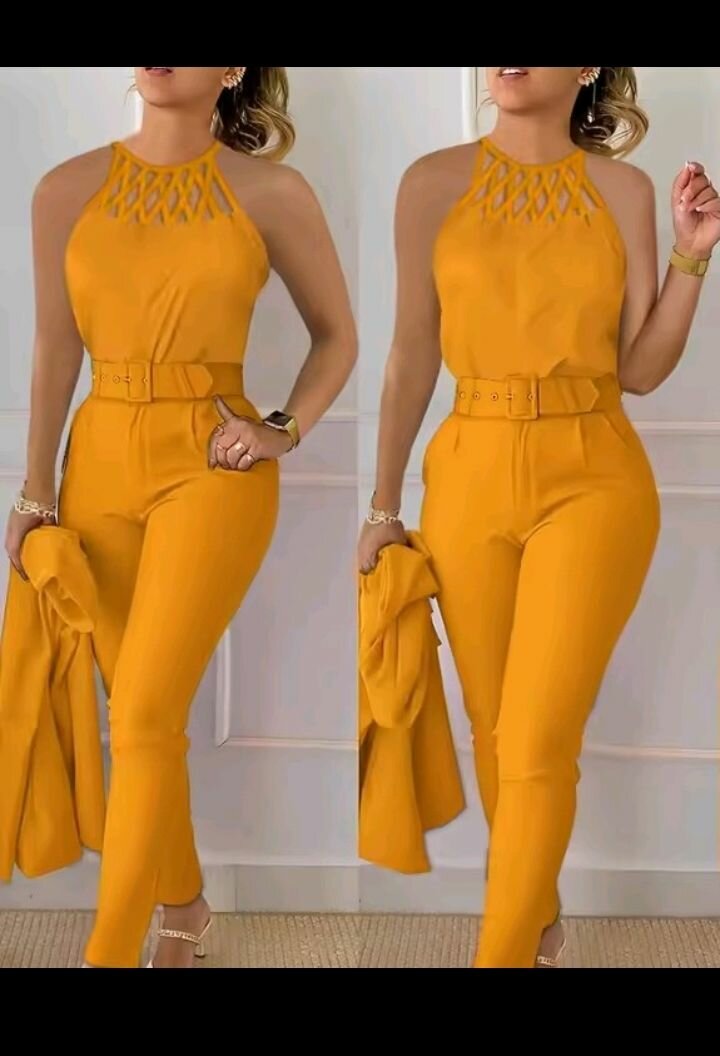 Combinaison élégante jaune femme