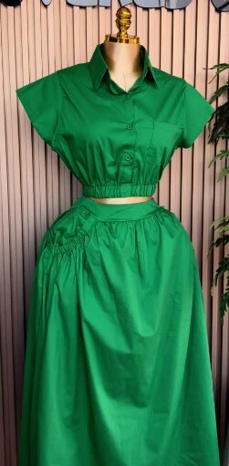 Skirt set color green Size : 10-18