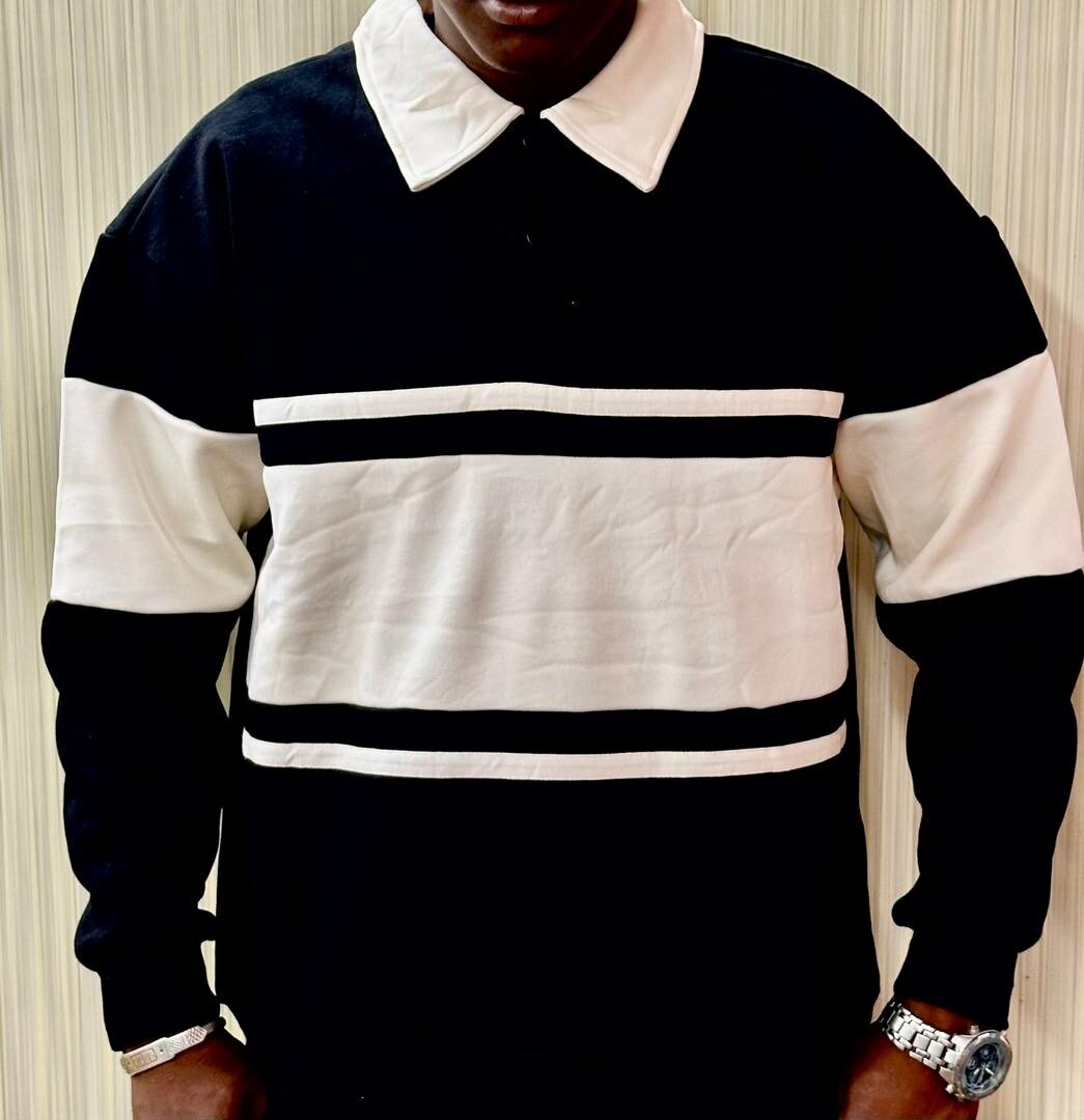 Sweat-shirt à col polo rayé