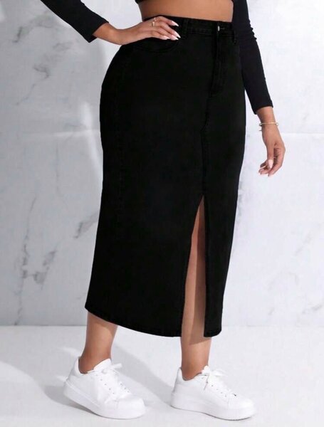 Jupe midi noire fendue chic