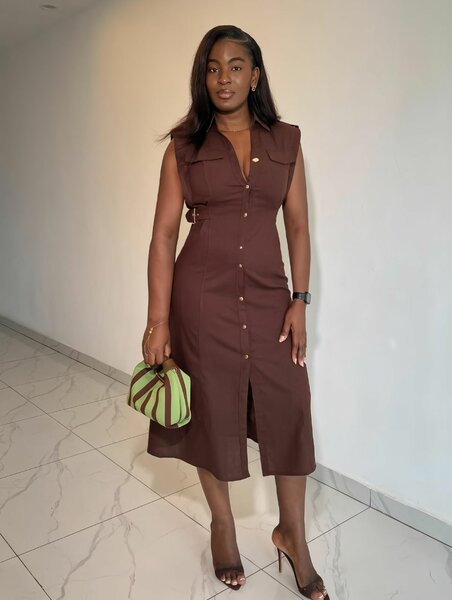 Robe midi sans manches marron