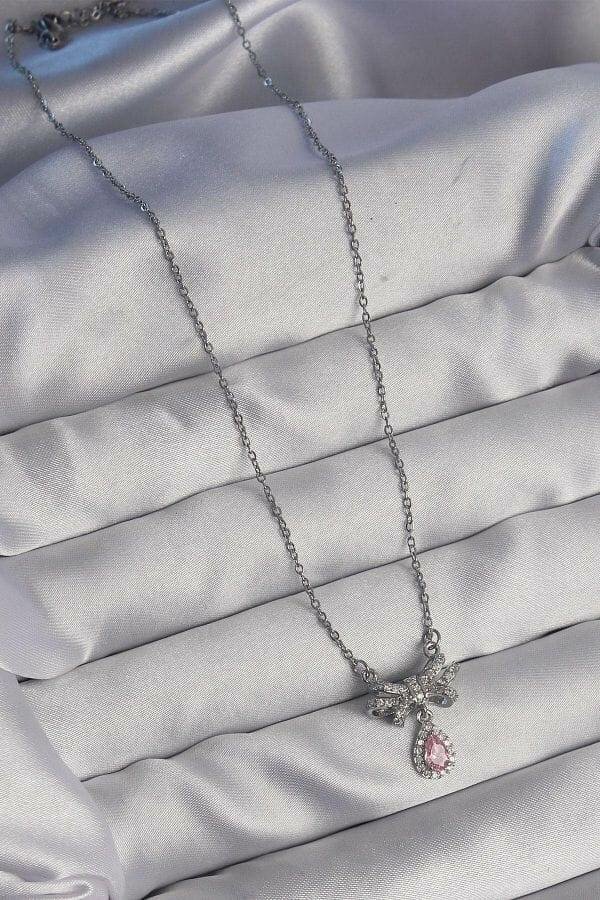 Pink bow Silver  Chain