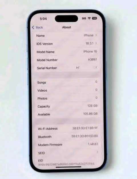 iPhone 16 Bleu 128 Go