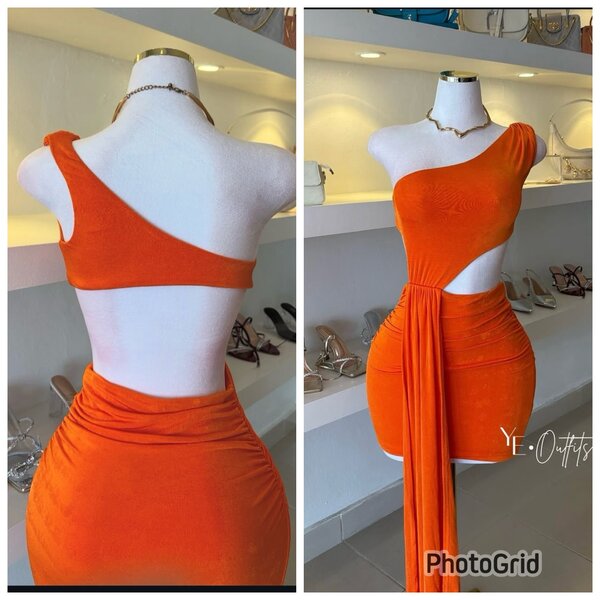 Robe Cocktail Orange Asymétrique