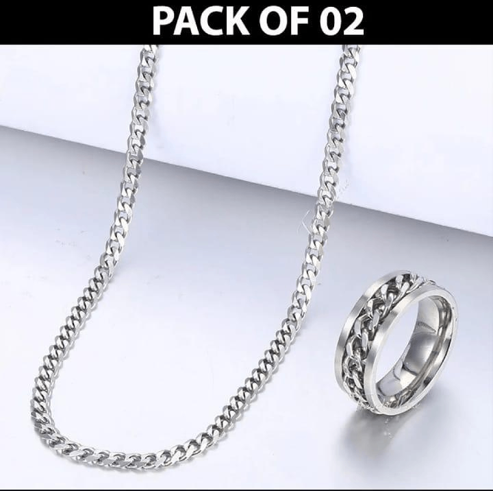 Plain Silver Chain with Ring Pack of 2