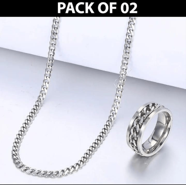 Plain Silver Chain with Ring Pack of 2