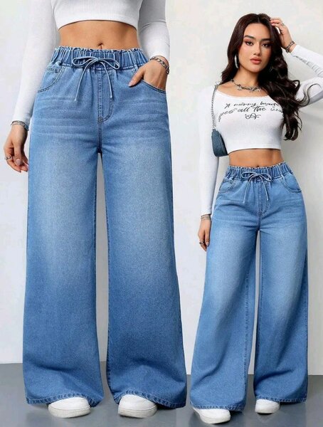 Jeans larges femme taille élastique