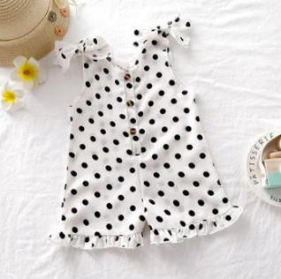 Polka Dot Shorts Romper White With Black ( Fabric Linen) ( Size 03 Month To 3 Yrs)
