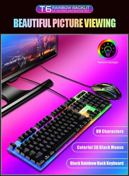 Clavier + Souris + Tapis USB filaire Avec Lumière RGB