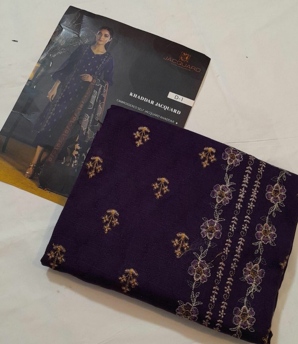 Embroidered slub 3pc dress