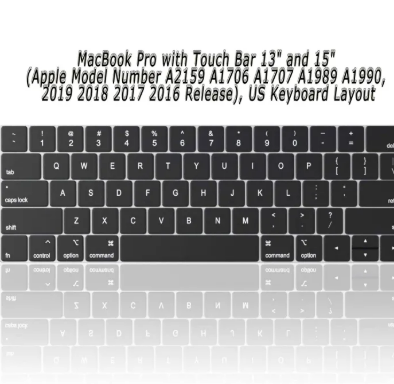 MacBook Pro Keyboard Cover with Touch Bar for 13 and 15 inch 2019 2018 2017 2016 Apple Model A2159, A1989, A1990, A1706, A1707 Silicone Skin Protector, Black