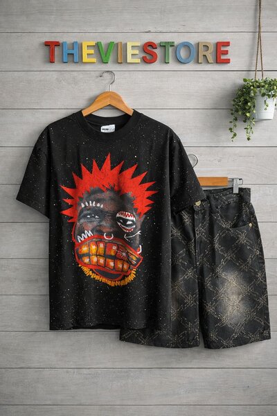 Ensemble T-shirt THEVIE et pantalon noir imprimé