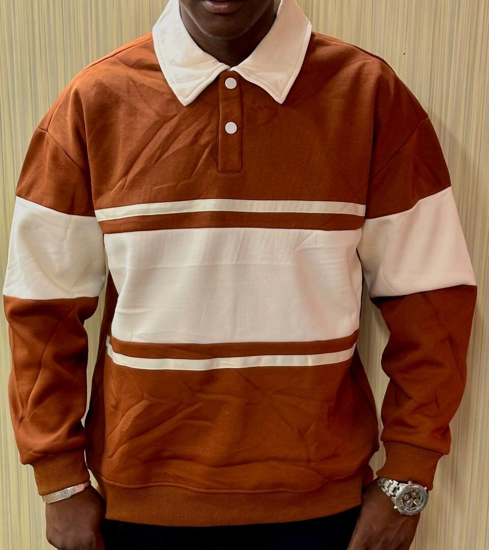 Sweat-shirt à col polo rayé