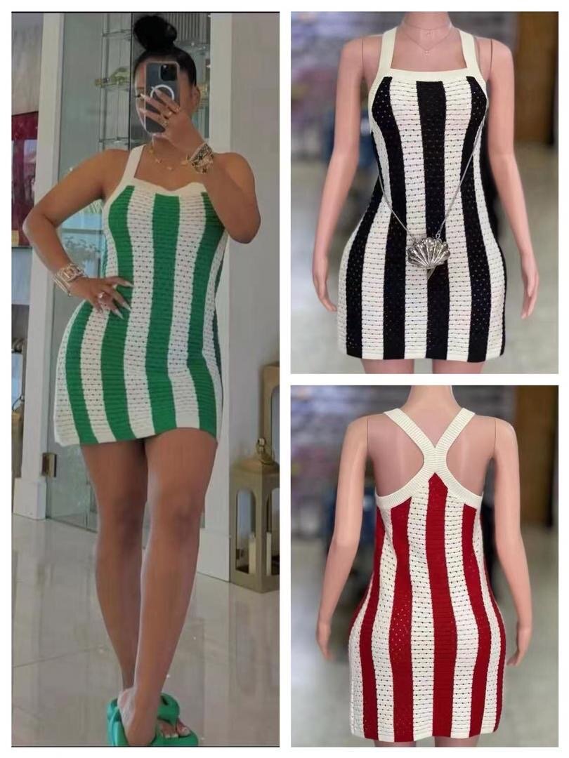 Robe tricotée à rayures