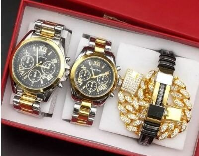 Couple unique golden watch and bracelet
