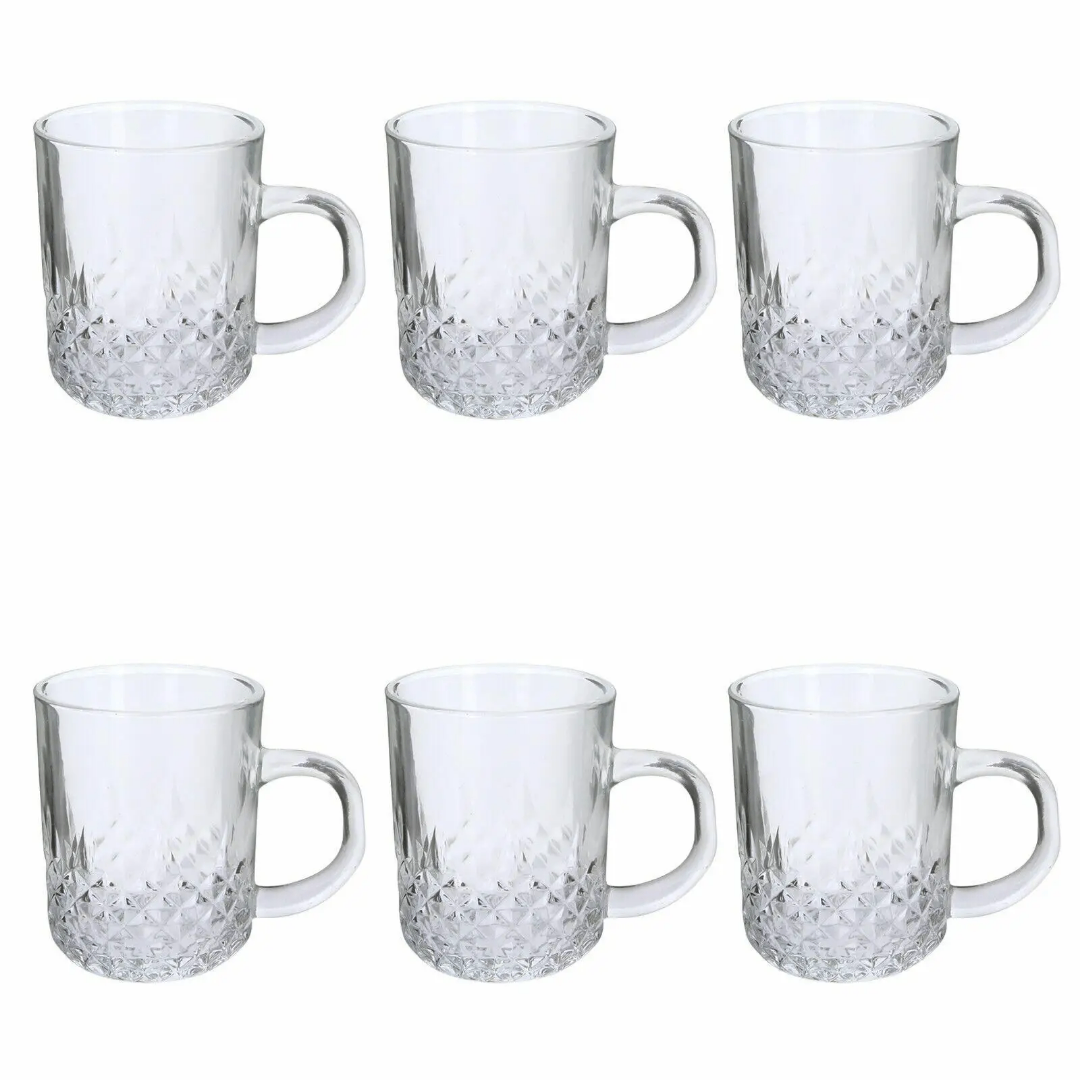 06 Tasses en verre cristallisé