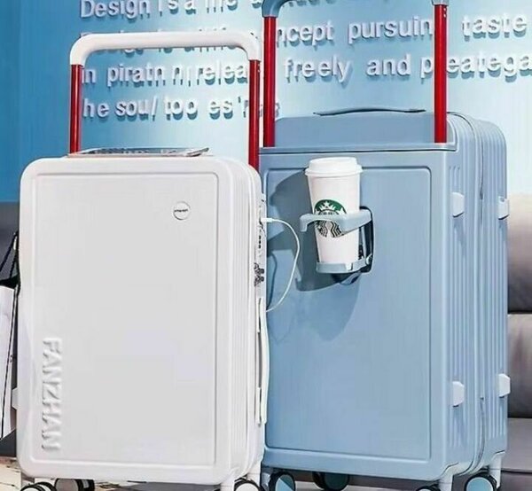 Valise trolley avec porte-gobelet intégré