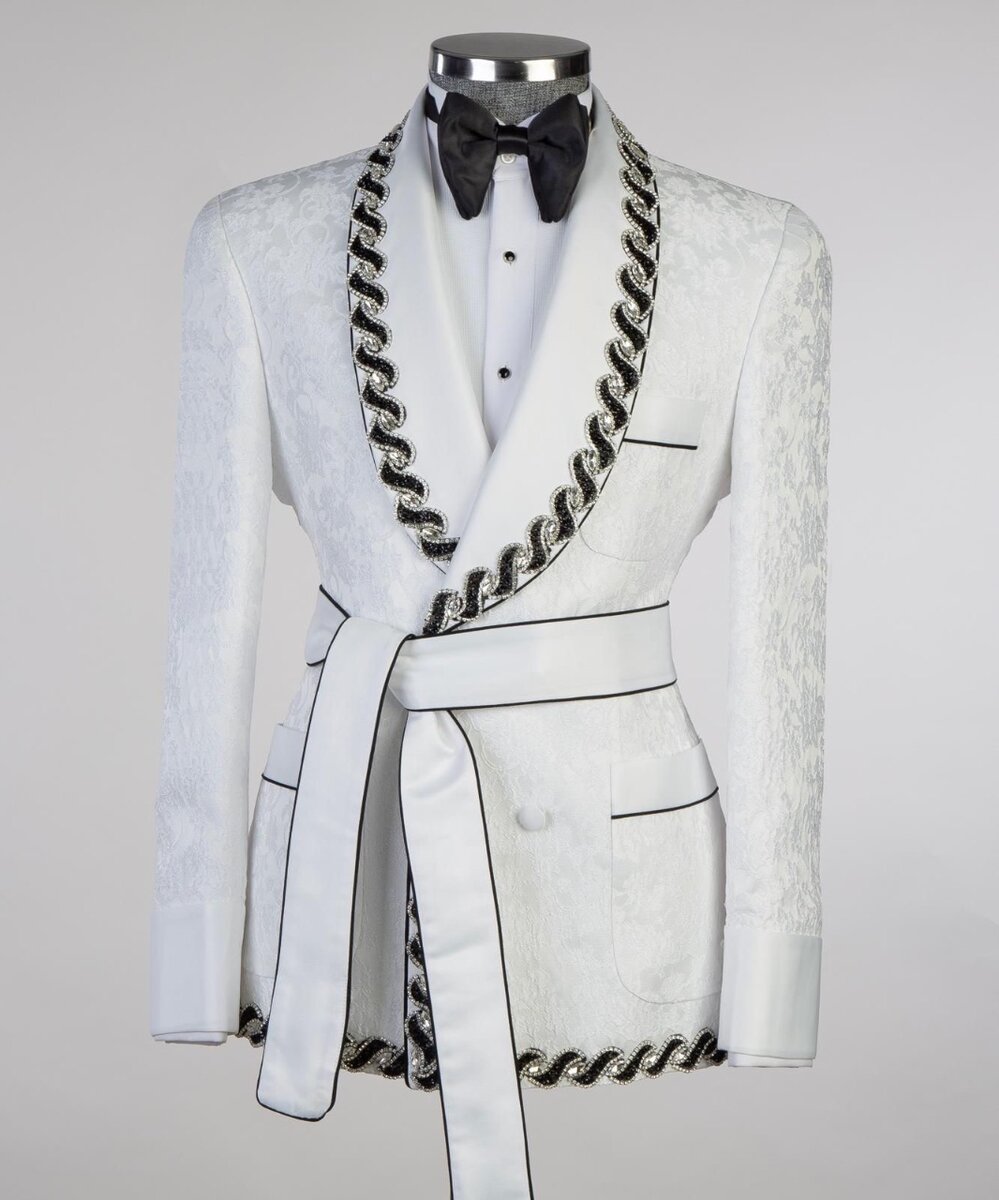 Cream white tuxedo with Judo waist rope