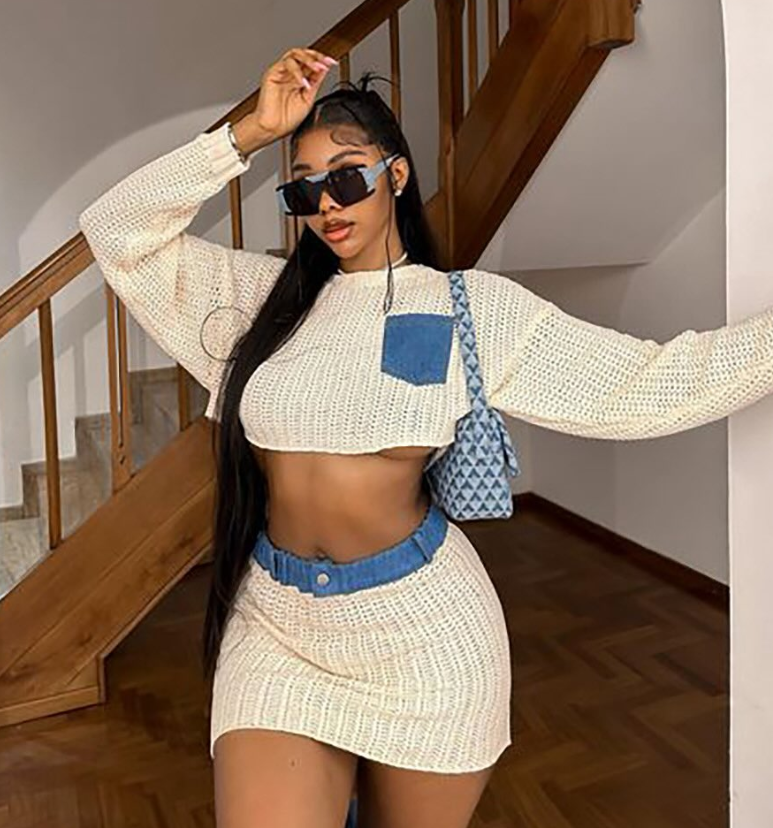 Knitted suit with a skirt