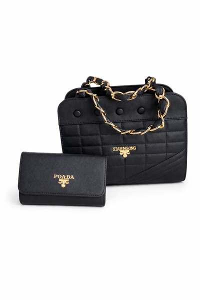 Sac à main noir avec chaîne en or