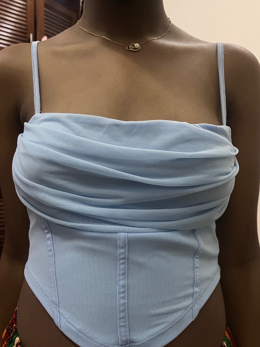 Chic Blue Ruched Bustier Top