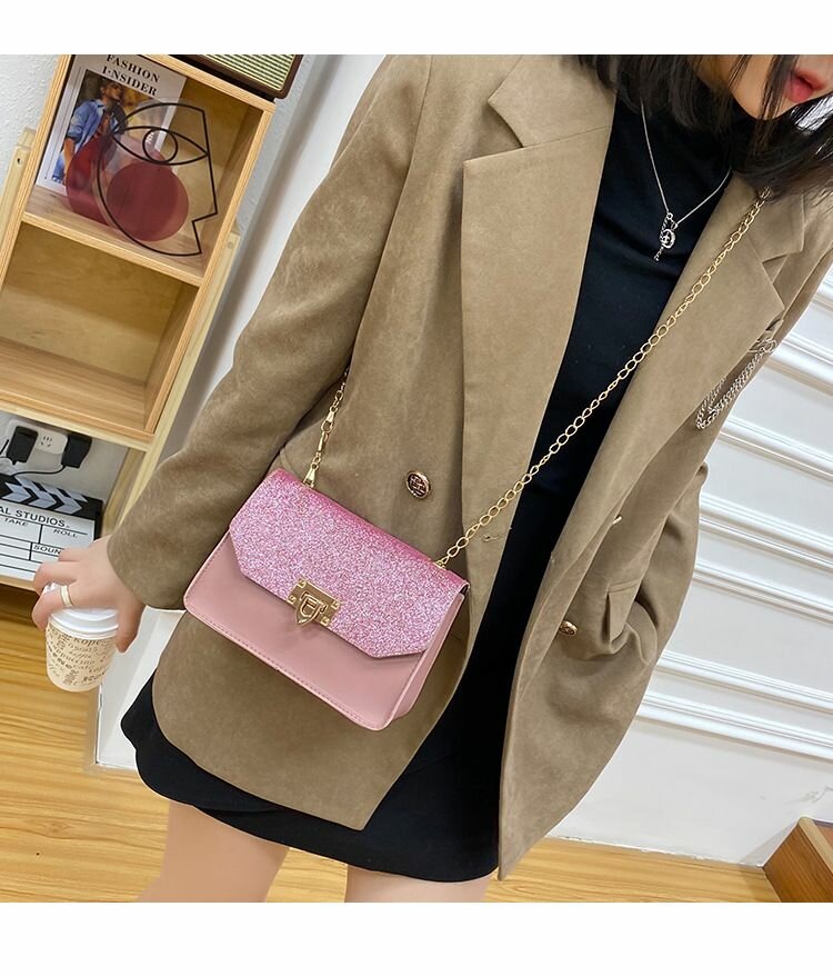 Sac à bandoulière pailleté rose